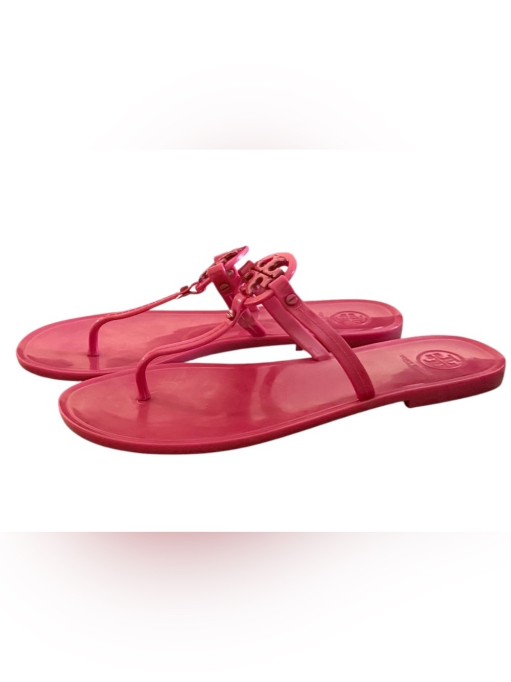 Tory Burch Miller Jelly red sandals with laser-cut Double T logo on the straps